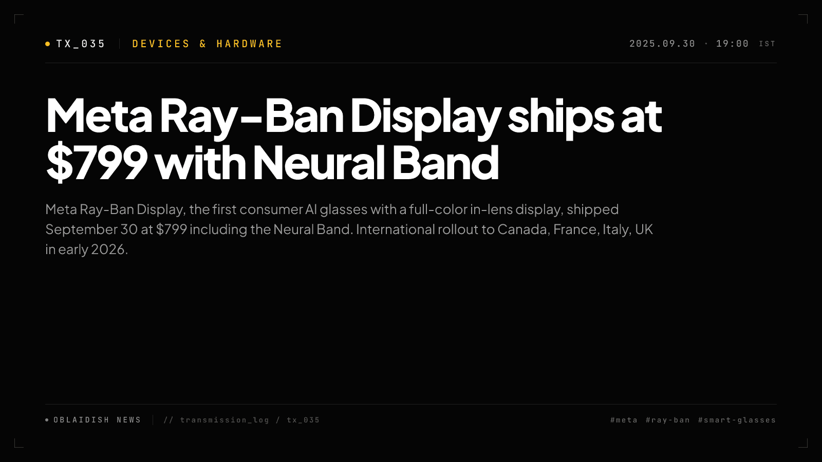 Meta Ray-Ban Display ships at $799 with Neural Band