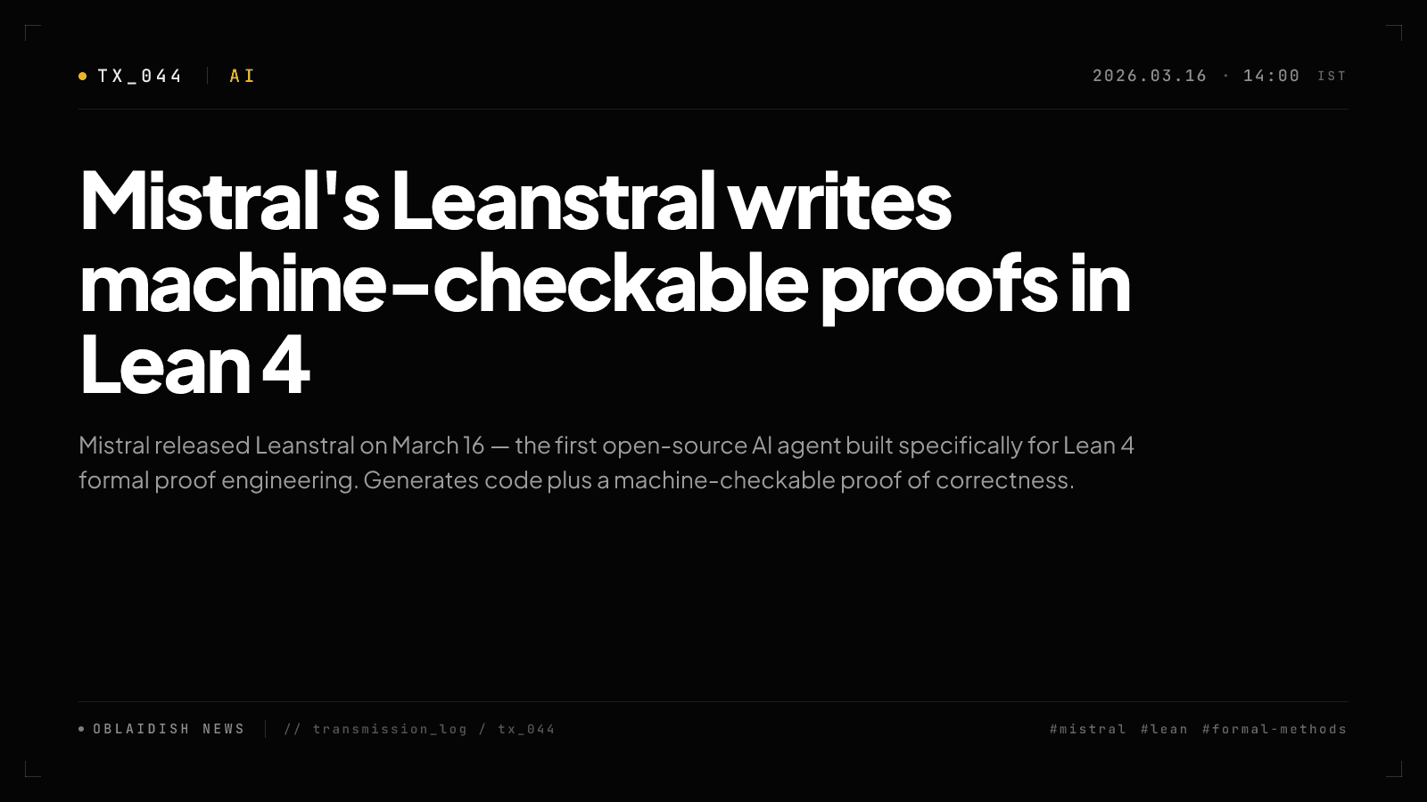 Mistral's Leanstral writes machine-checkable proofs in Lean 4