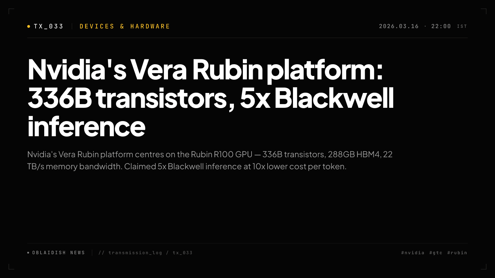 Nvidia's Vera Rubin platform: 336B transistors, 5x Blackwell inference