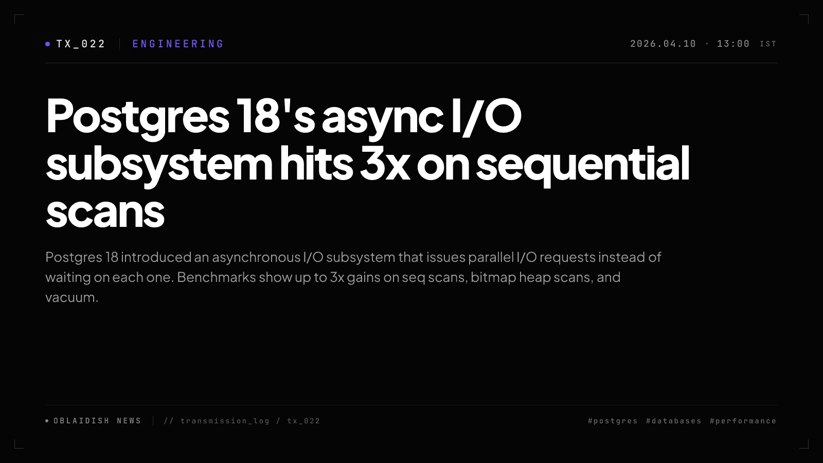 Postgres 18's async I/O subsystem hits 3x on sequential scans